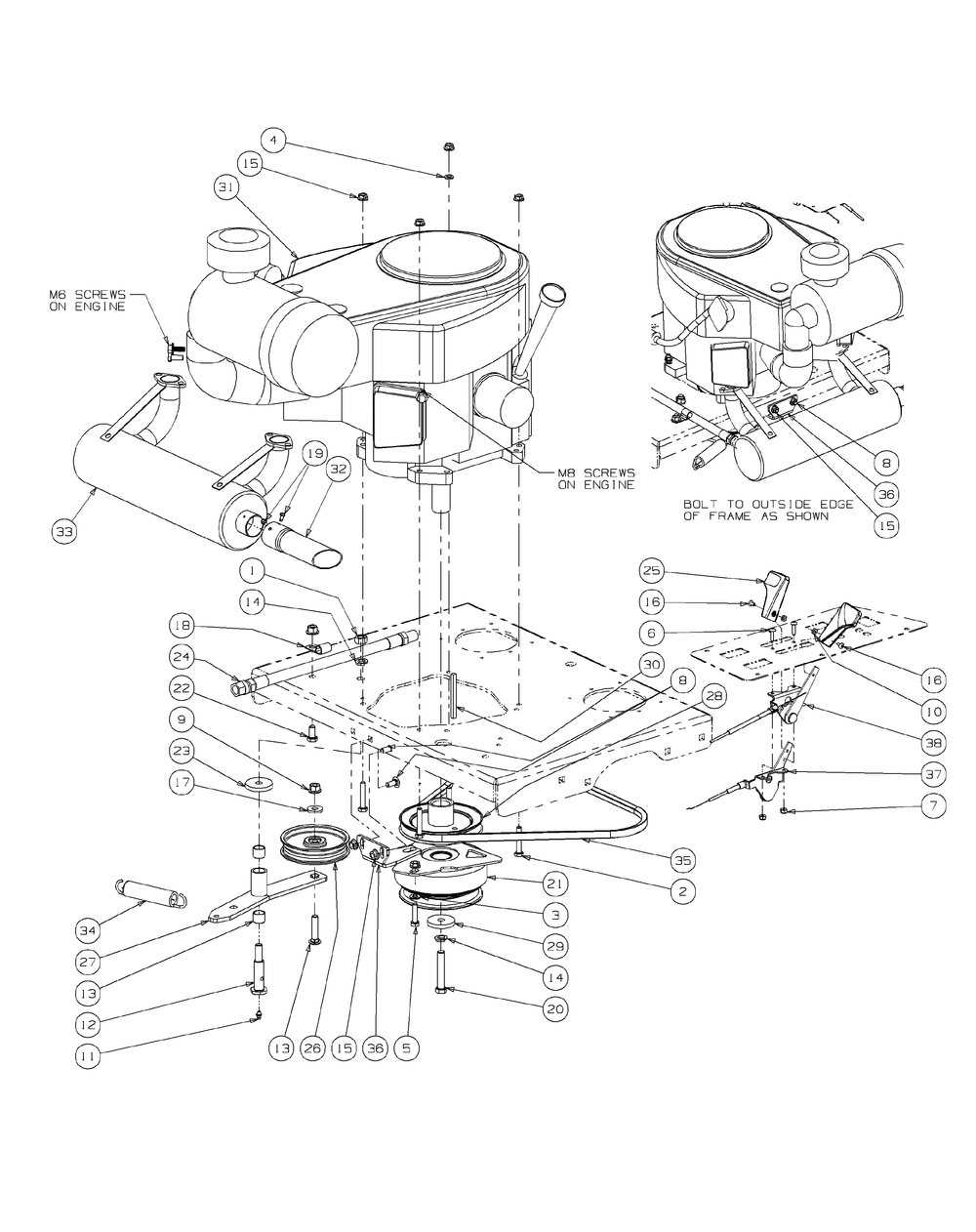 Engine Assembly Kawasaki Diagram and Parts List for M60-KW 53AI8CTX750-25-HP-OHV Cub Cadet Lawn Tractor